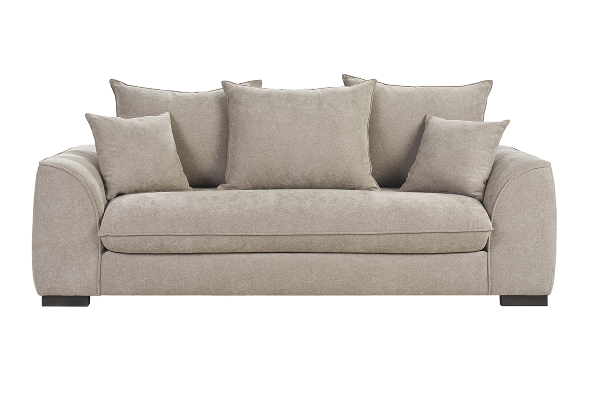 Sof convertible de 3 plazas en tela topo, vista frontal.