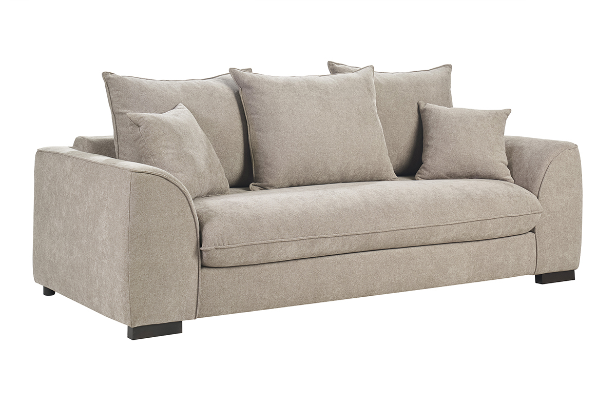 Sof convertible de 3 plazas en tela efecto terciopelo, vista de tres cuartos.