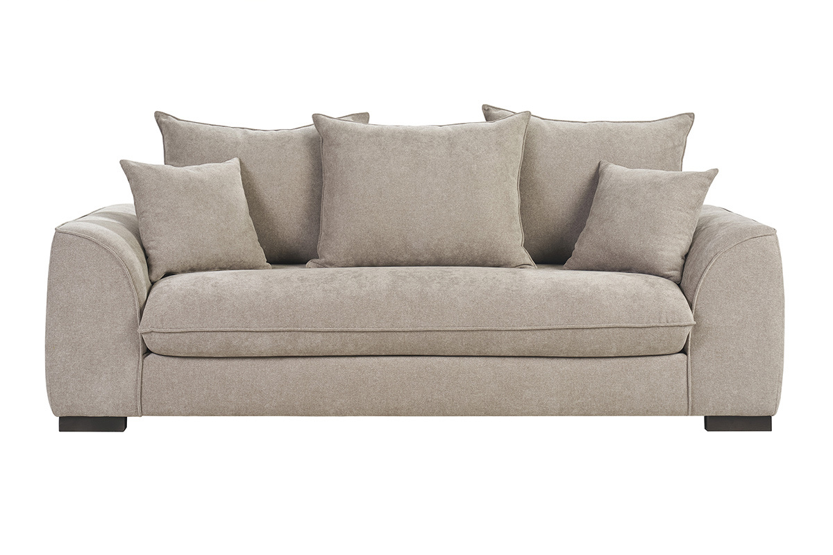 Sof� convertible de 3 plazas topo, efecto terciopelo, vista frontal.