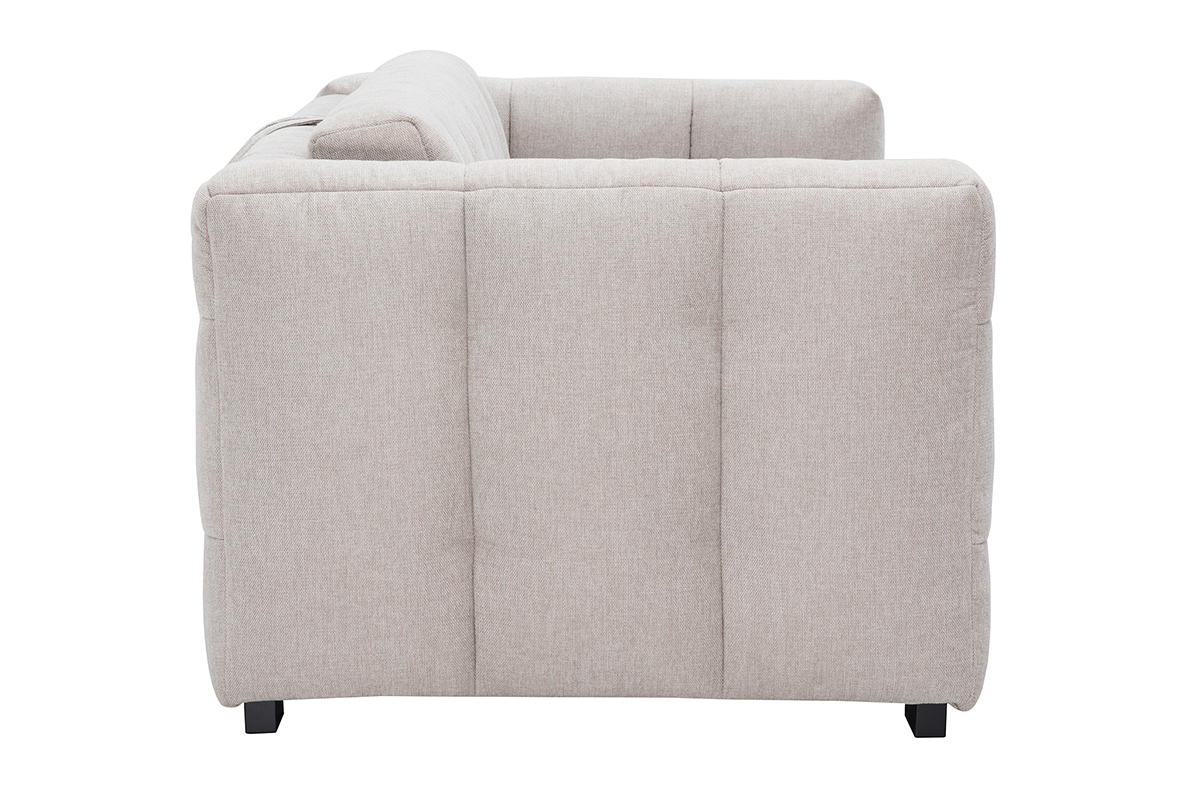 Sof� cama beige efecto terciopelo visto de lado.