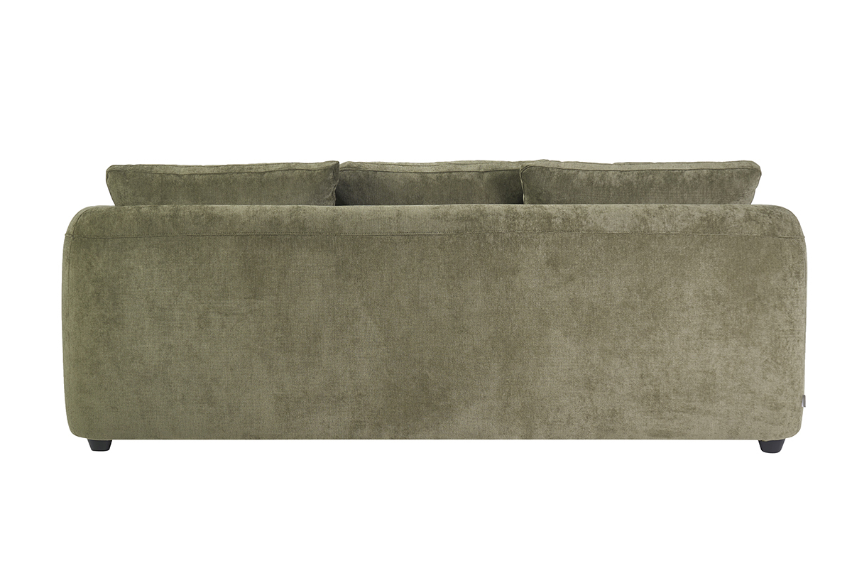 Vista trasera del sof� cama desenfundable de 3-4 plazas verde kaki SACHA con cojines.