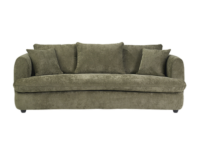 Sof&aacute; convertible desenfundable de dise&ntilde;o 3-4 plazas en forma de haba, tejido efecto terciopelo texturizado verde caqui SACHA