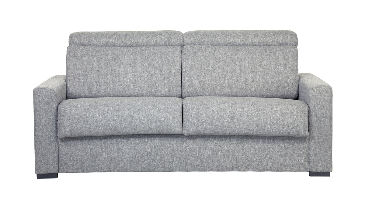 Sofá convertible gris claro con colchón 18 cm y reposacabezas ajustables  NORO - Miliboo