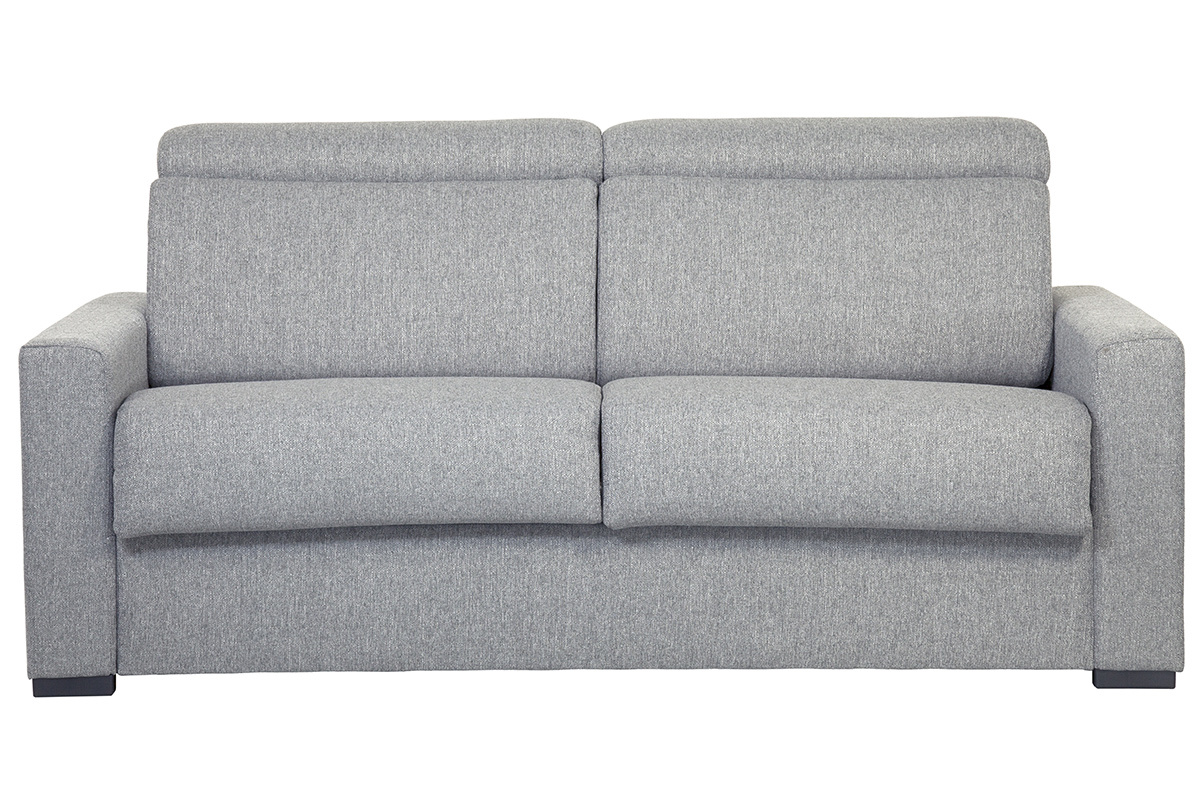 Sof convertible gris claro con colchn 18 cm y reposacabezas ajustables NORO