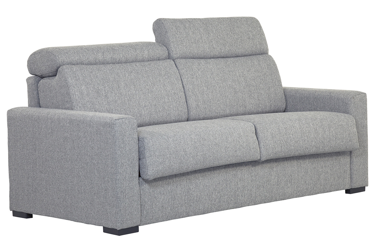 Sof convertible gris claro con colchn 18 cm y reposacabezas ajustables NORO