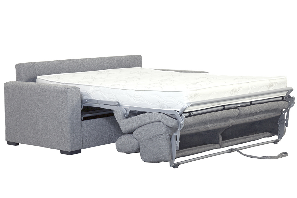 Sof convertible gris claro con colchn 18 cm y reposacabezas ajustables NORO