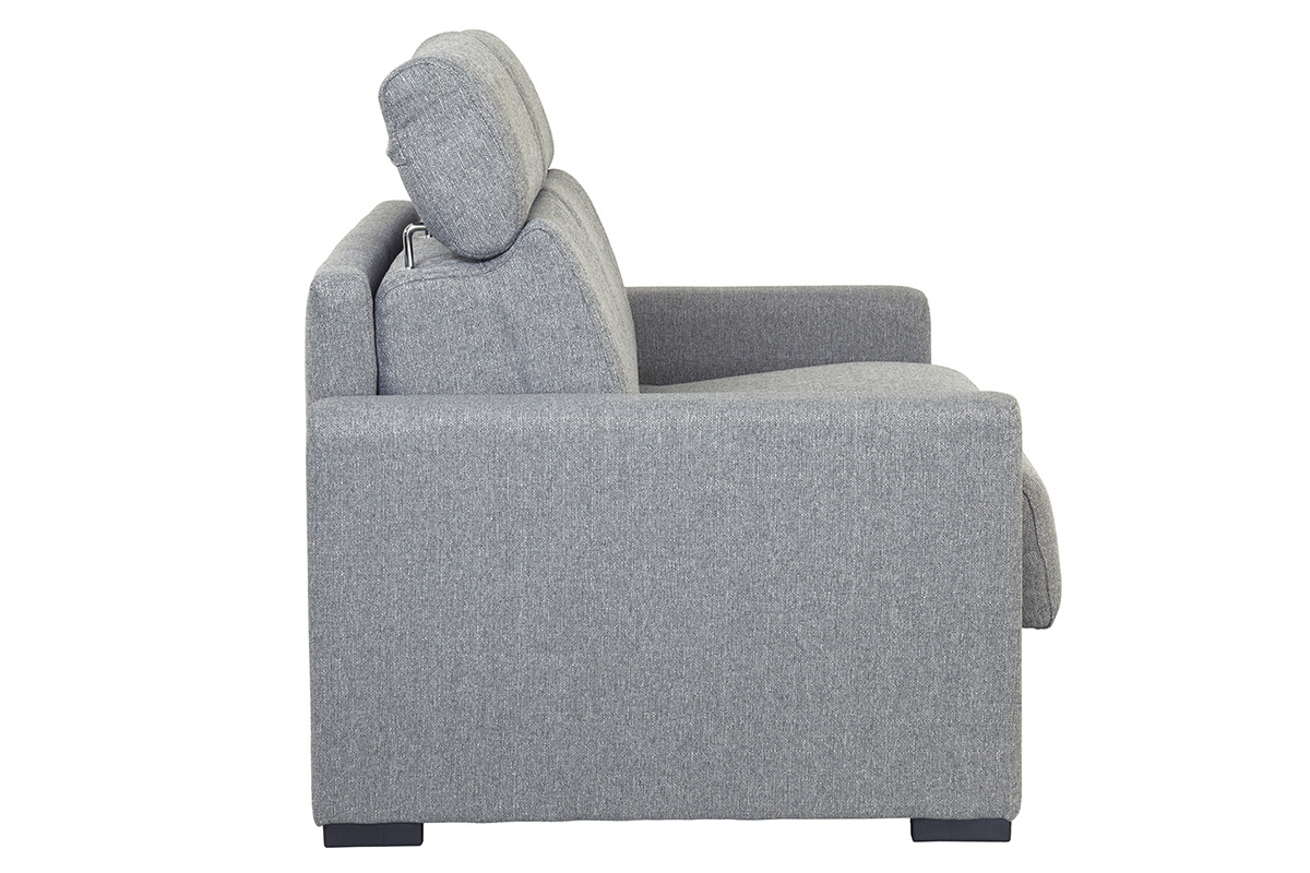 Sof convertible gris claro con colchn 18 cm y reposacabezas ajustables NORO