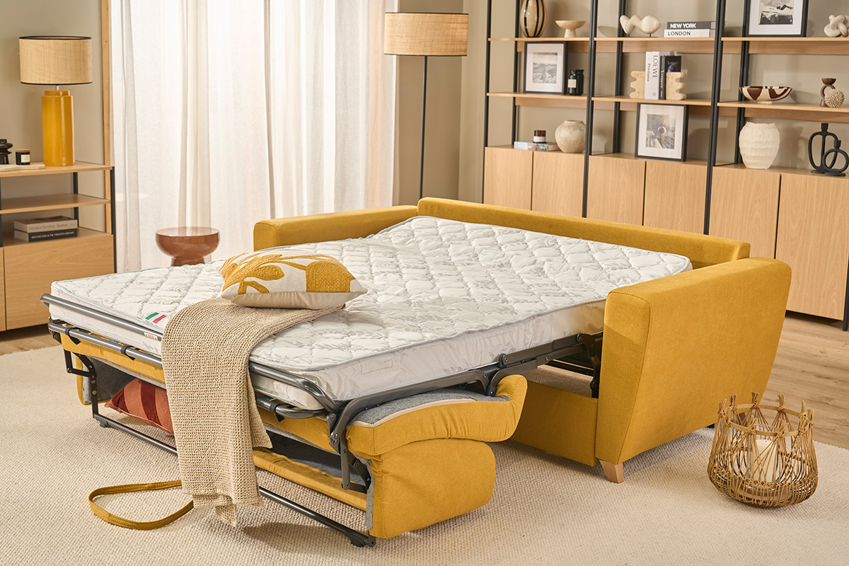 Sof� convertible n�rdico amarillo mostaza GRAHAM