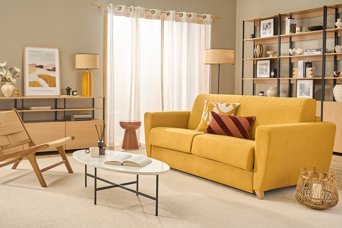 Sof� convertible n�rdico amarillo mostaza GRAHAM