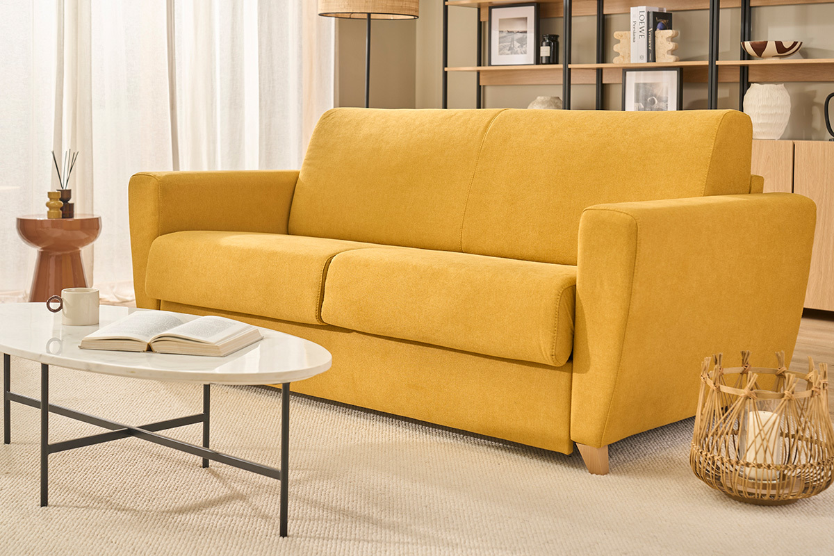 Sof� convertible n�rdico amarillo mostaza GRAHAM