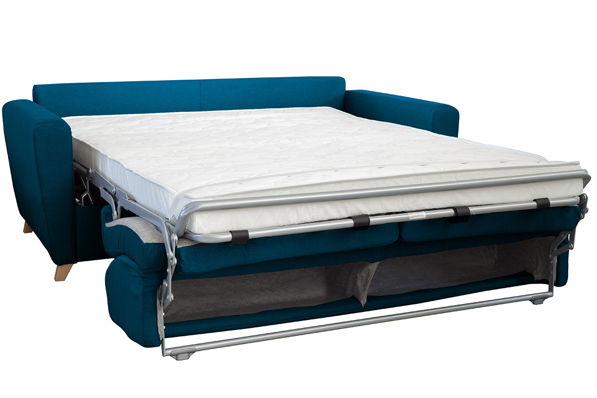 Sof convertible nrdico azul petrleo y madera GRAHAM