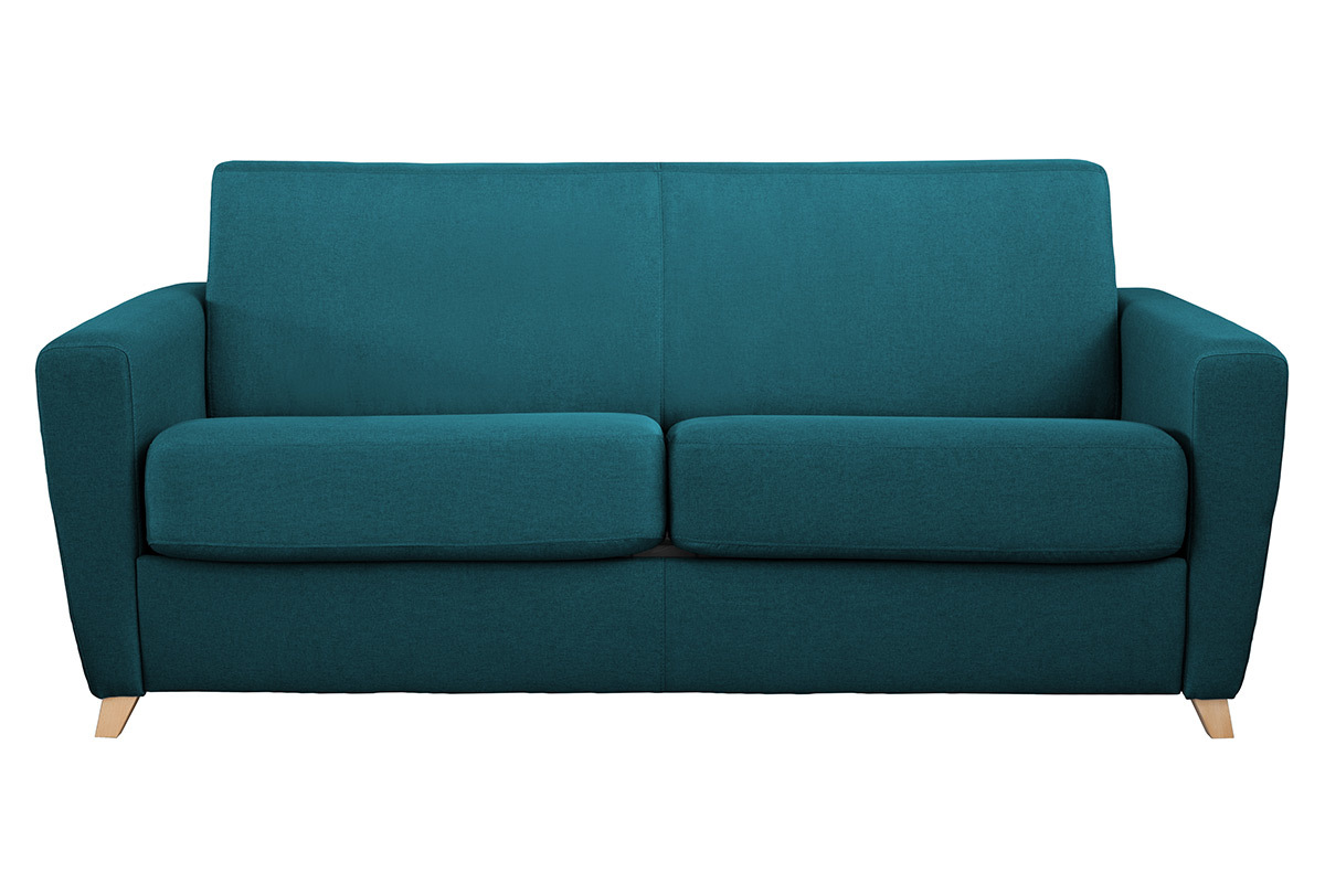 Sof convertible nrdico azul petrleo y madera GRAHAM