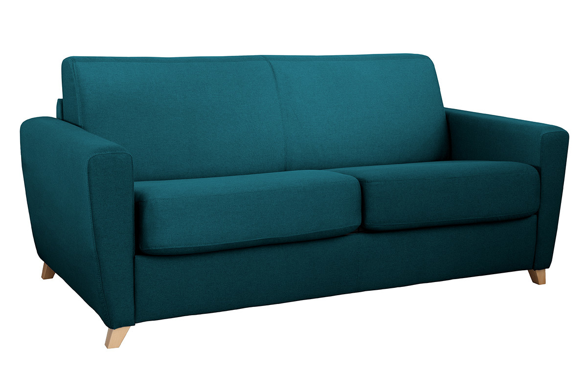 Sof convertible nrdico azul petrleo y madera GRAHAM
