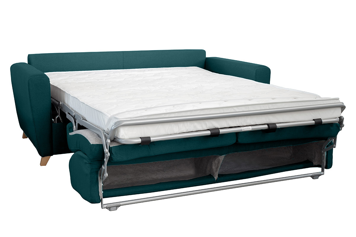 Sof convertible nrdico azul petrleo y madera GRAHAM
