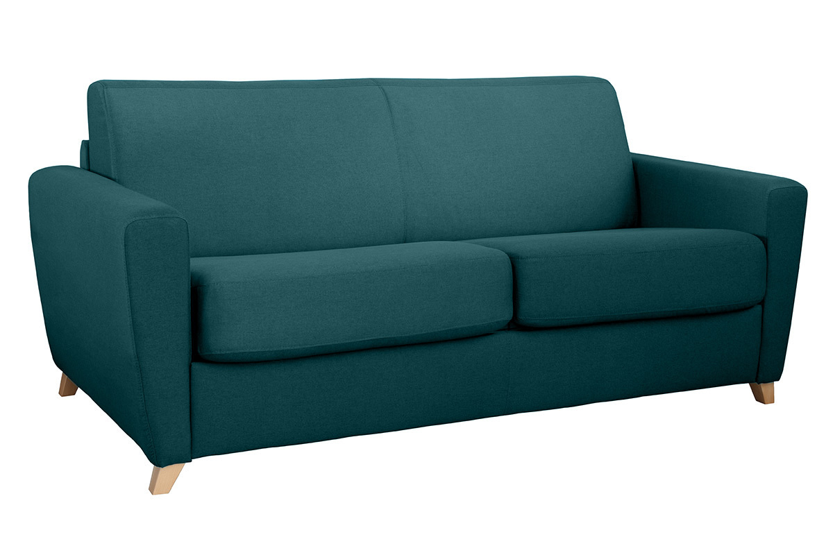 Sof convertible nrdico azul petrleo y madera GRAHAM
