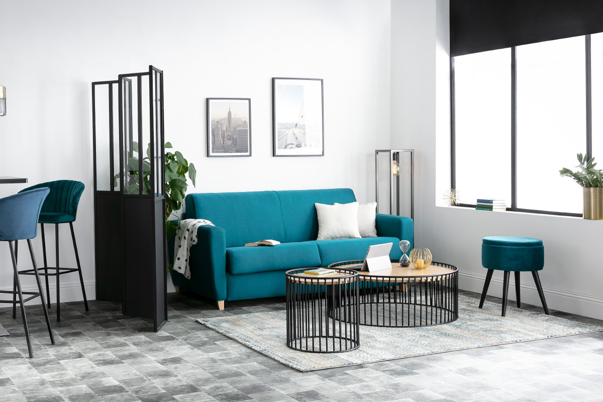 Sof convertible nrdico gris oscuro y madera GRAHAM