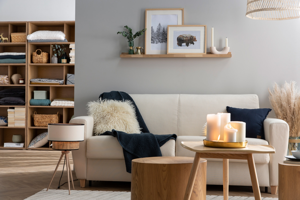 Sof convertible nrdico gris oscuro y madera GRAHAM