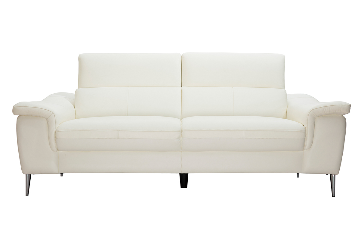 Sof cuero 3 plazas blanco con reposacabezas ajustables ROMEO - cuero de bfalo