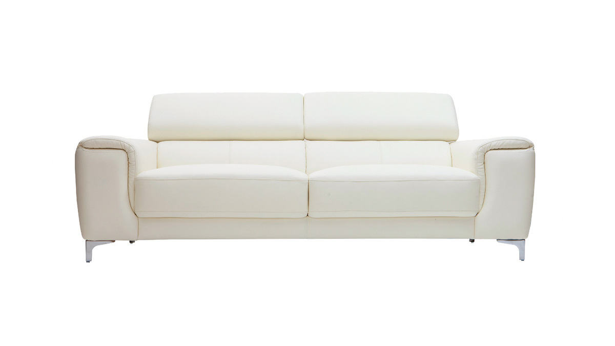 Sofá cuero de búfalo diseño tres plazas con cabeceros relax blanco NEVADA