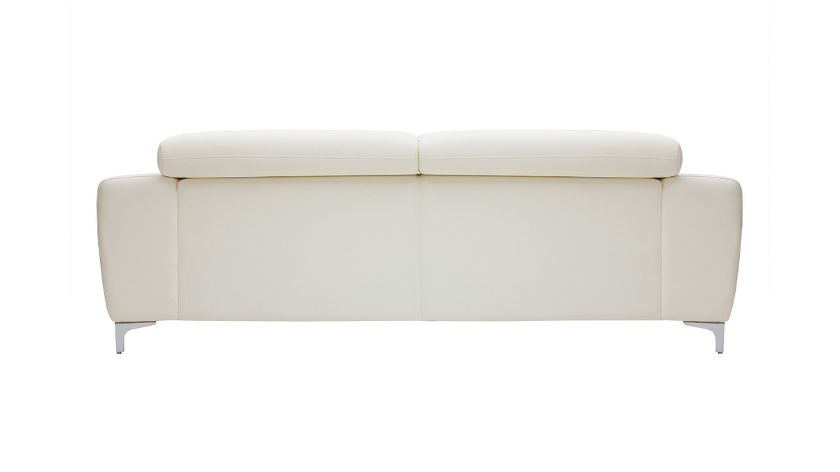 Sofá cuero de búfalo diseño tres plazas con cabeceros relax blanco NEVADA