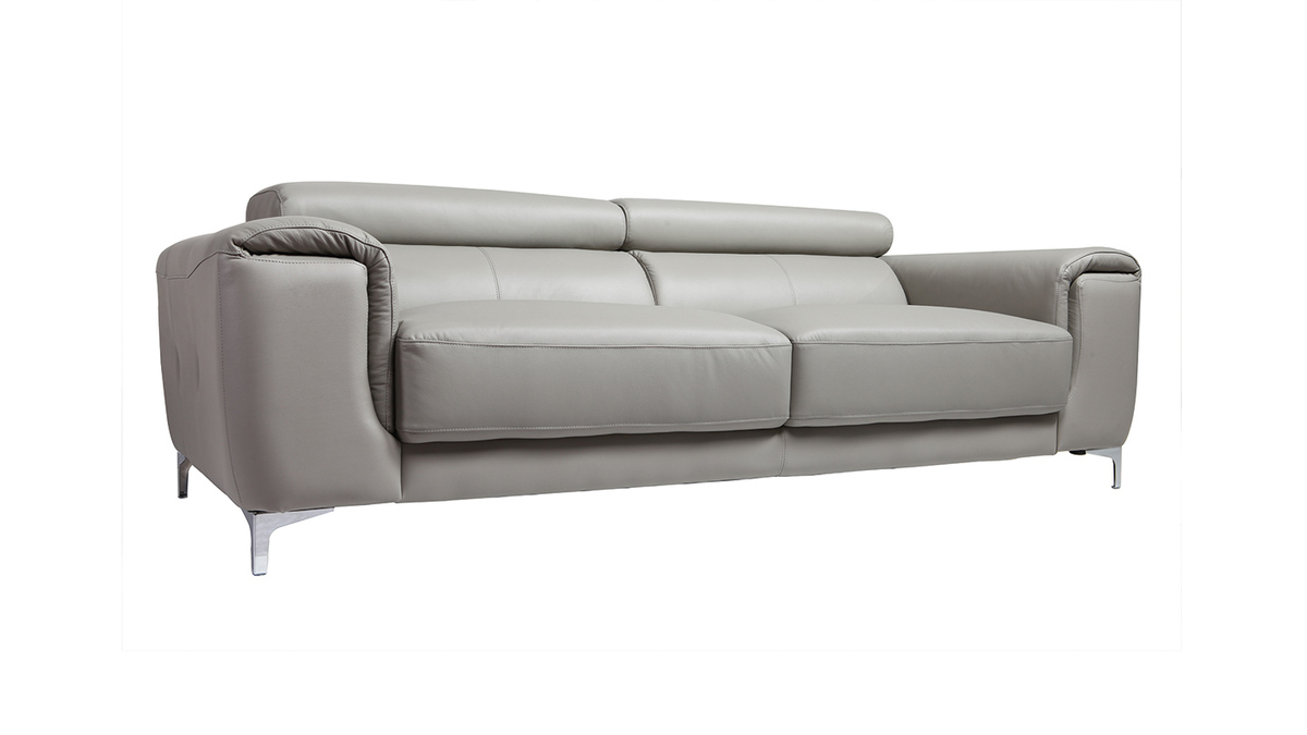 Sofá cuero de búfalo diseño tres plazas con cabeceros relax gris NEVADA