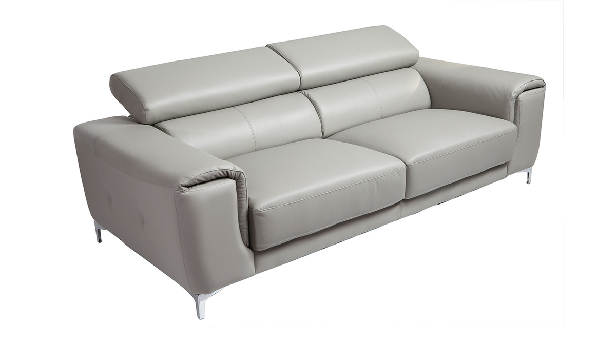 Sofá cuero de búfalo diseño tres plazas con cabeceros relax gris NEVADA