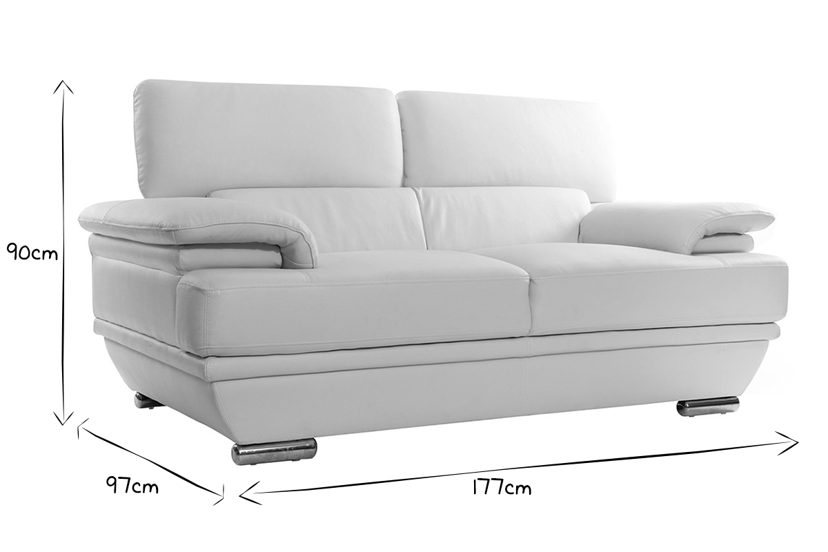 Sof cuero diseo dos plazas con cabeceros ajustables blanco EWING