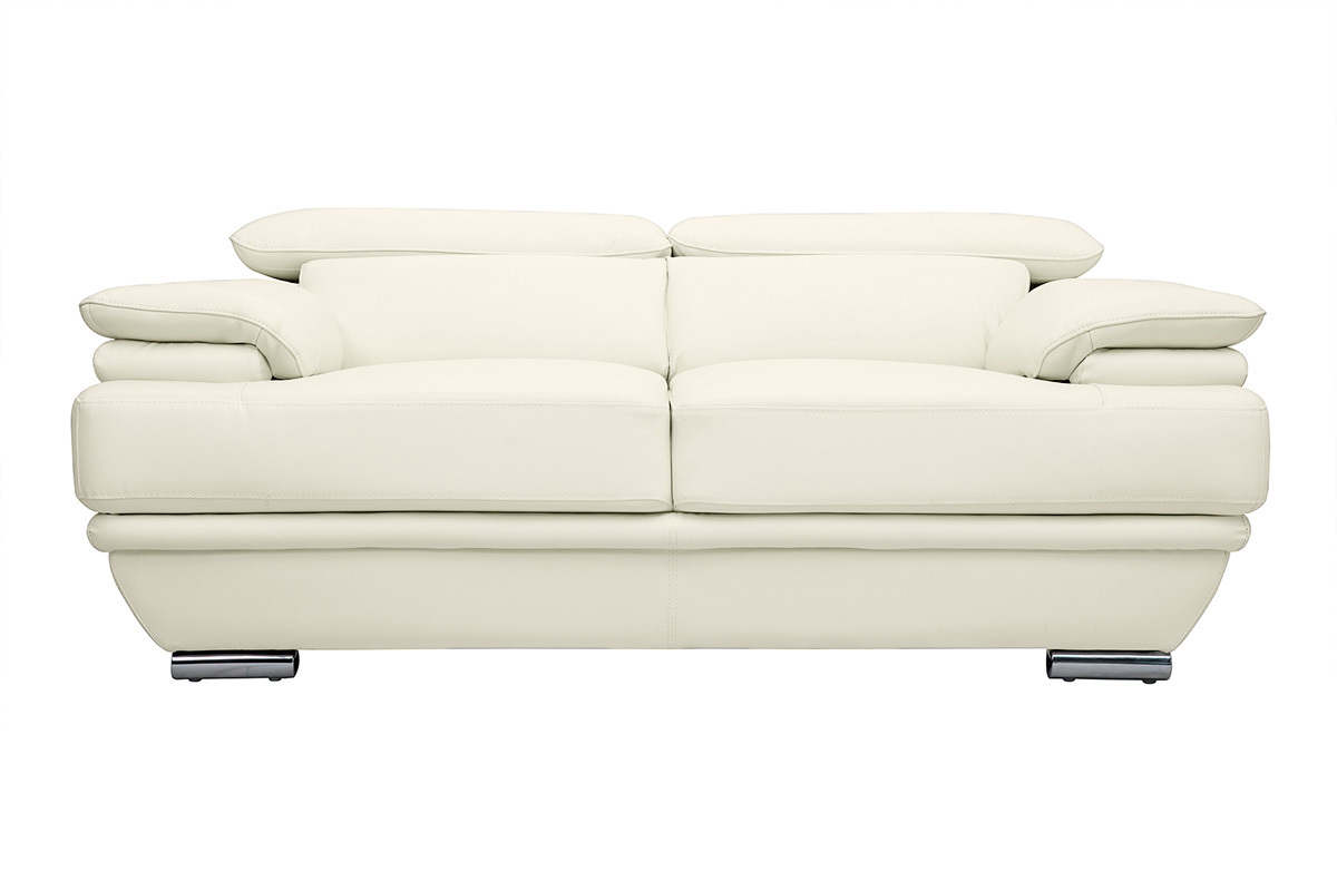 Sof cuero diseo dos plazas con cabeceros ajustables blanco EWING