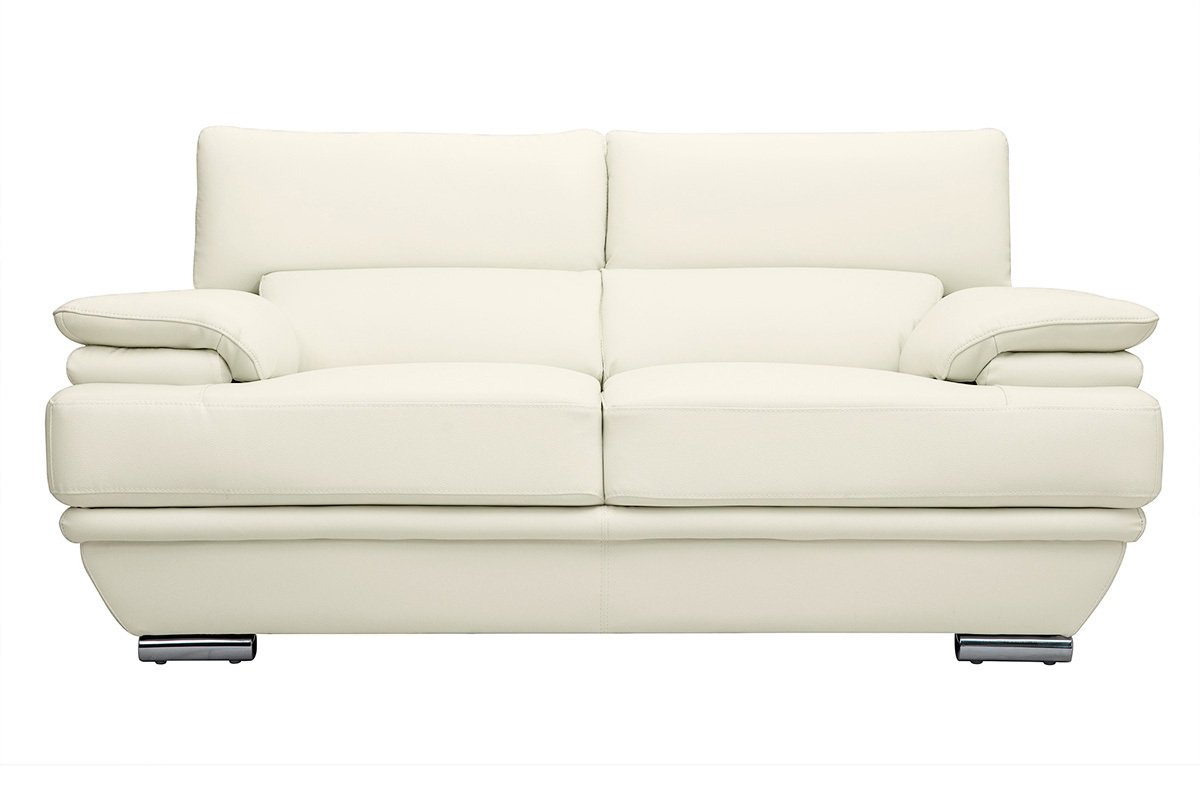Sof cuero diseo dos plazas con cabeceros ajustables blanco EWING