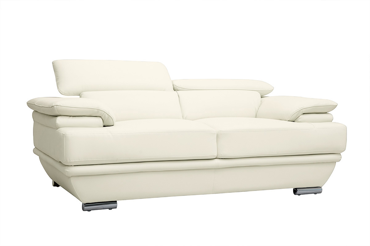 Sof cuero diseo dos plazas con cabeceros ajustables blanco EWING