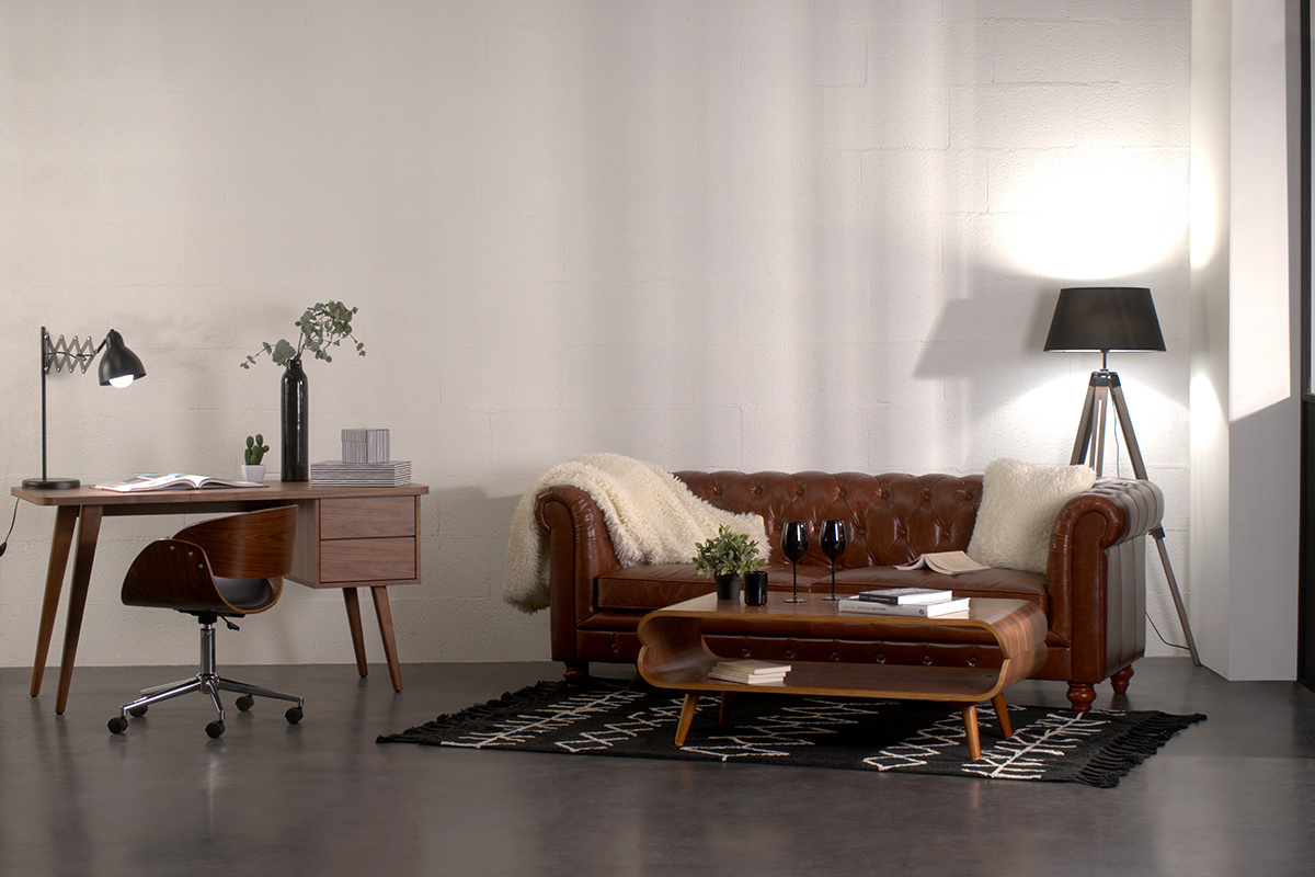 Sof cuero vintage 3 plazas chocolate CHESTERFIELD