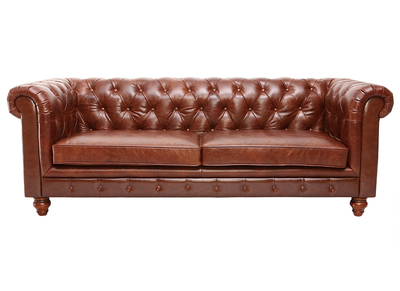 Sof&aacute; cuero vintage 3 plazas chocolate CHESTERFIELD