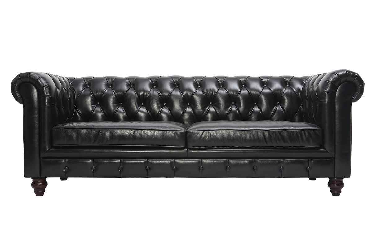 Sof cuero vintage 3 plazas negro CHESTERFIELD