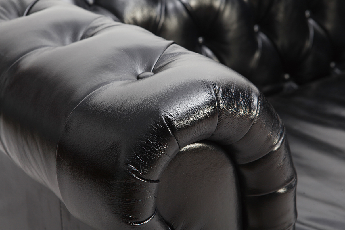 Sof cuero vintage 3 plazas negro CHESTERFIELD