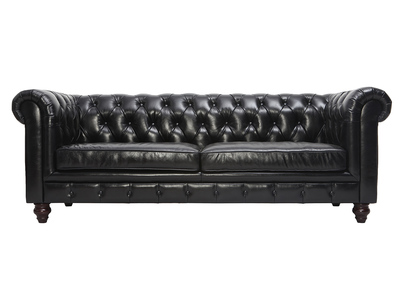 Sof&aacute; cuero vintage 3 plazas negro CHESTERFIELD