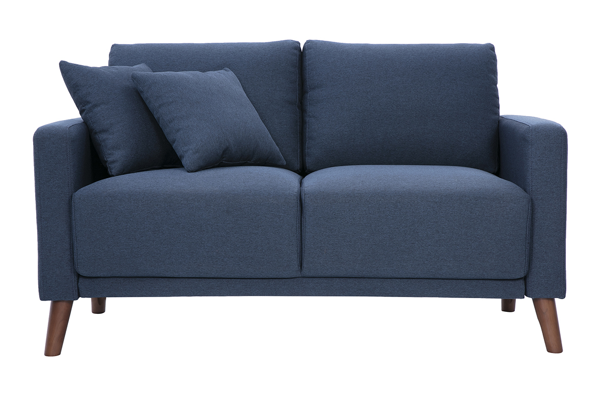 Sof de 2 plazas de tela azul oscuro y madera oscura MUNIK