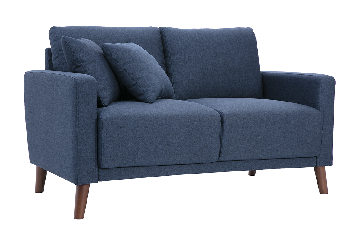 Sof de 2 plazas de tela azul oscuro y madera oscura MUNIK