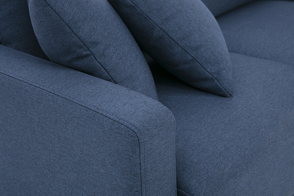 Sof de 2 plazas de tela azul oscuro y madera oscura MUNIK