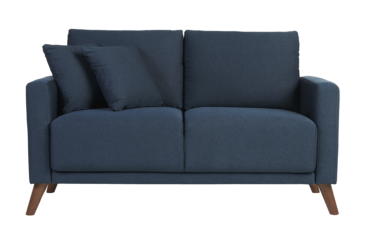 Sof de 2 plazas de tela azul oscuro y madera oscura MUNIK