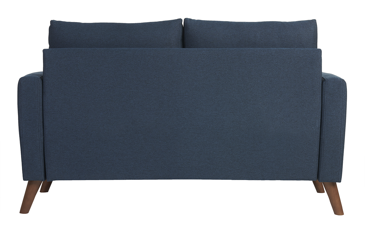 Sof de 2 plazas de tela azul oscuro y madera oscura MUNIK