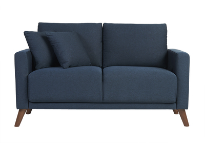 Sofá de 2 plazas de tela azul oscuro y madera oscura MUNIK