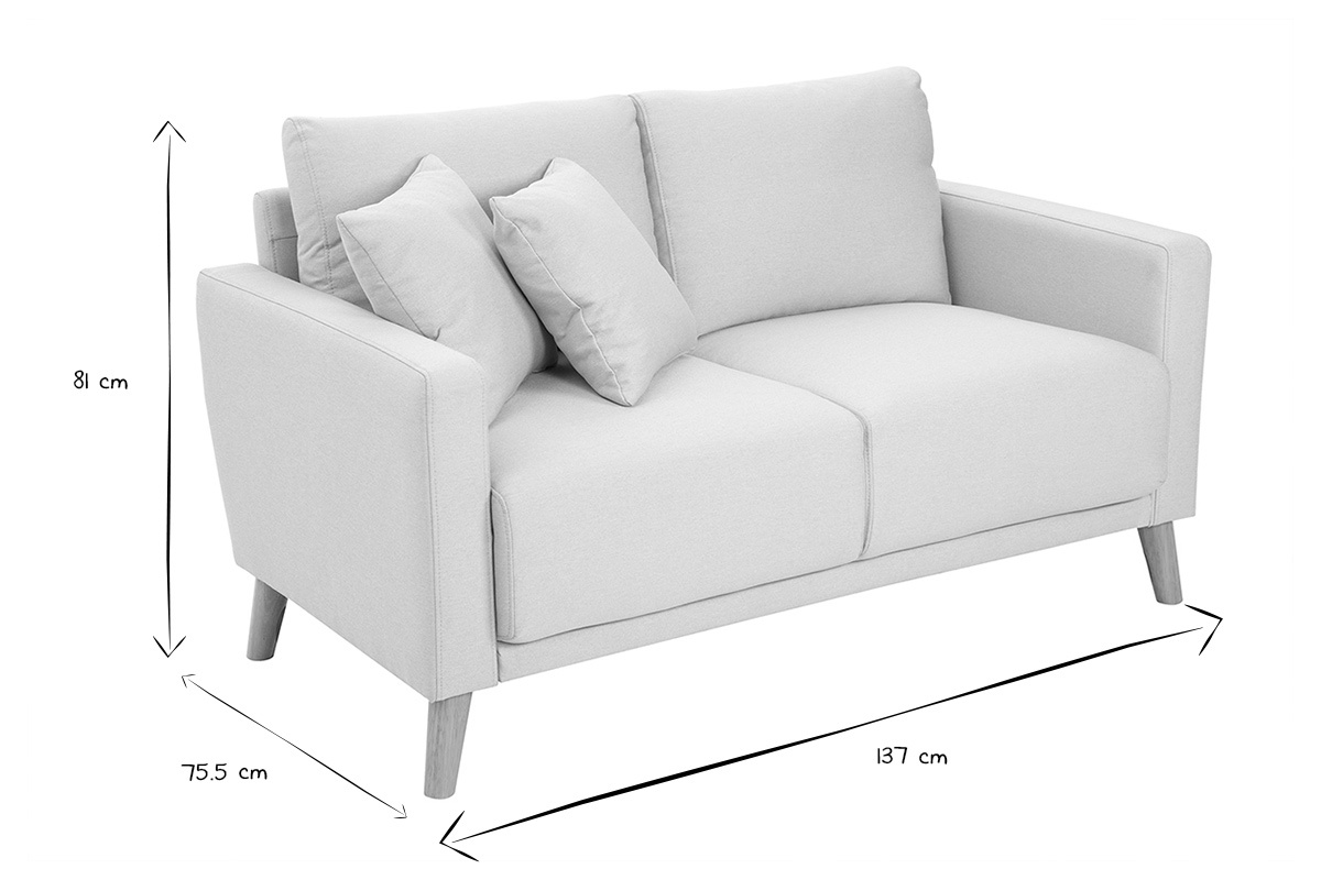 Sof de 2 plazas de tela beige y madera clara MUNIK