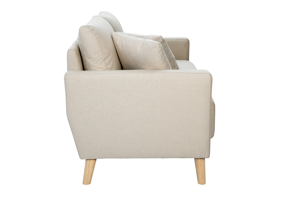 Sof de 2 plazas de tela beige y madera clara MUNIK