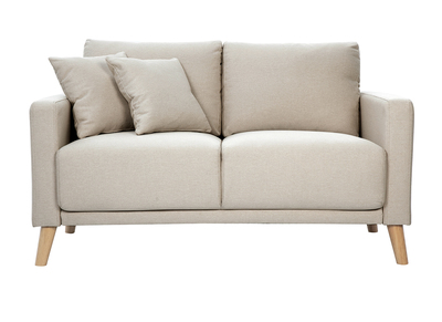 Sofá de 2 plazas de tela beige y madera clara MUNIK