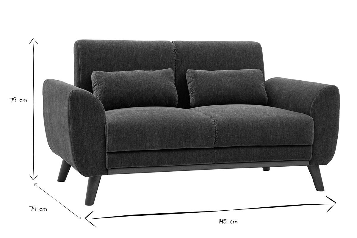 Dimensiones del sof� de 2 plazas EKTOR en negro y blanco: 145 cm x 74 cm x 79 cm.