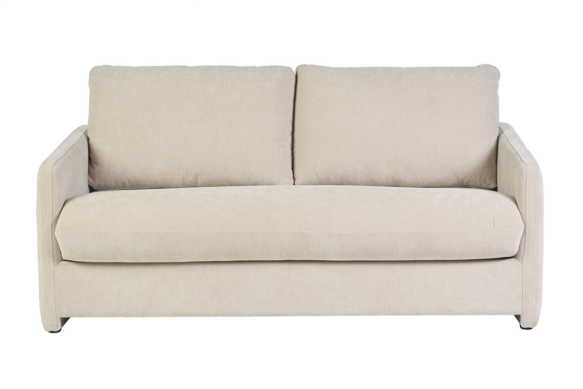 Sof� de 2 plazas en tejido con efecto terciopelo texturizado beige PAULIN, vista frontal.