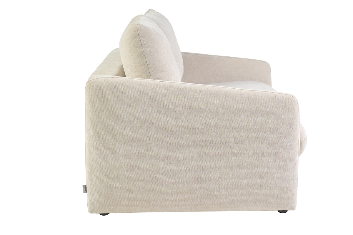 Canap� de 2 plazas en tejido con efecto terciopelo texturizado beige PAULIN, vista de perfil.
