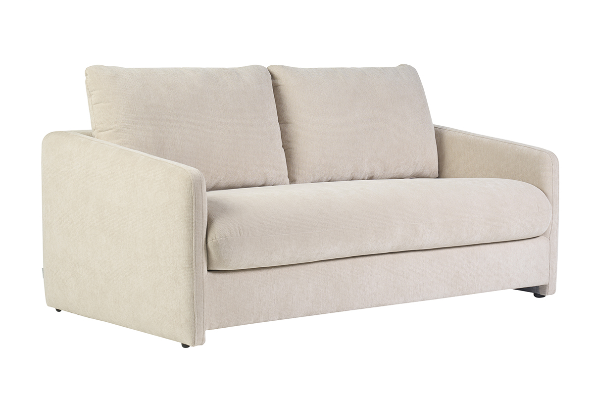 Sof� de 2 plazas en tejido con efecto terciopelo texturizado beige, vista en tres cuartos