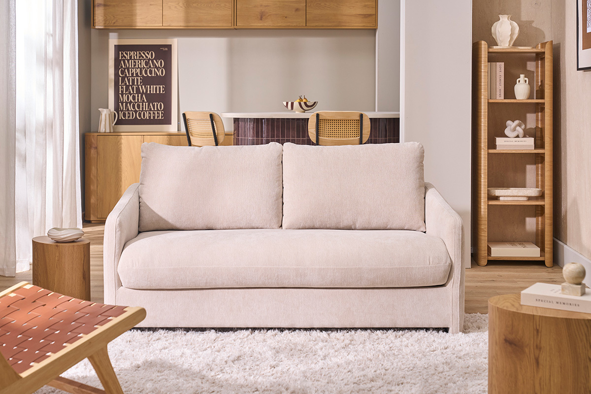 Sof� de 2 plazas en tejido con efecto terciopelo texturizado beige PAULIN