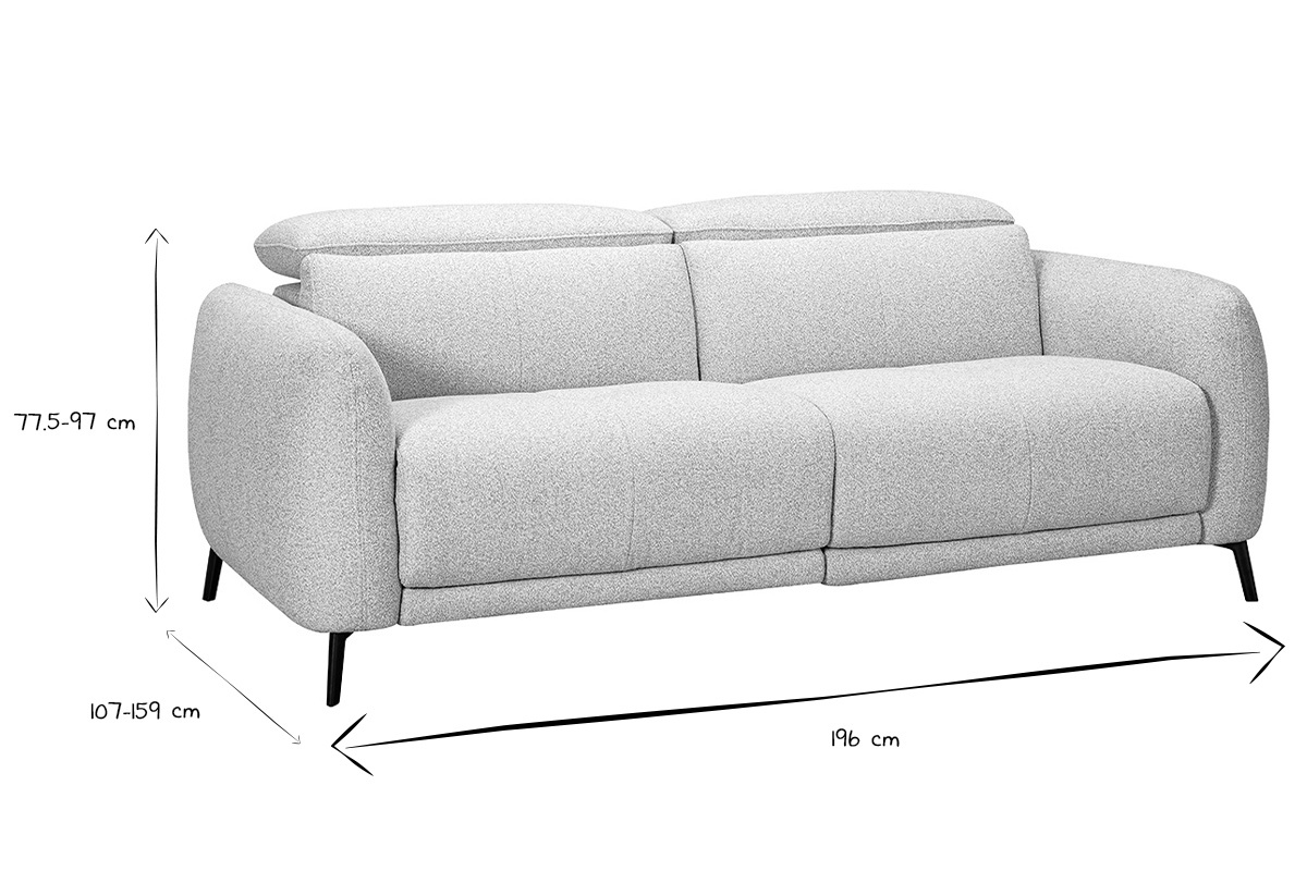 Dimensiones del sof� TIGNES: L196 x P107-159 x H77,5-97 cm en negro y blanco.